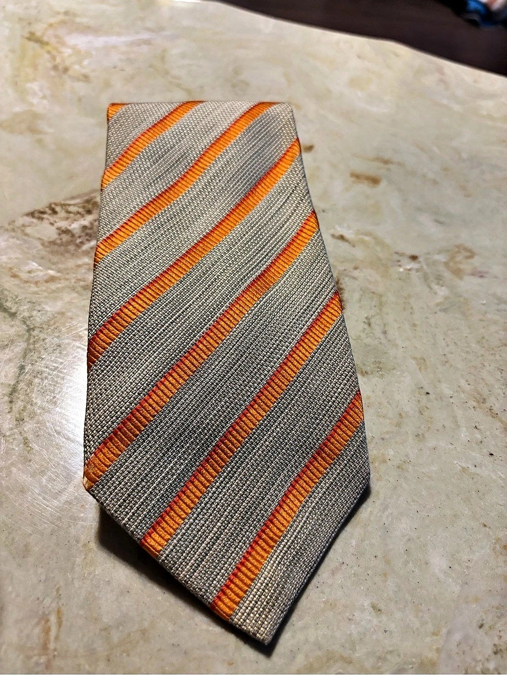 Ermenegildo Zegna Striped Silk Tie in Orange & Gray